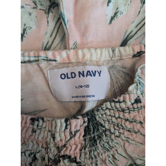 Old Navy Girls Linen Jumpsuit Pink Ferns Sleeveless One Piece Size 10-12 L - Picture 3 of 9